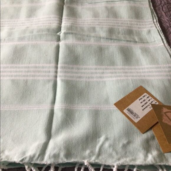 NWT beach blanket aqua, white, fringe - Picture 3 of 8
